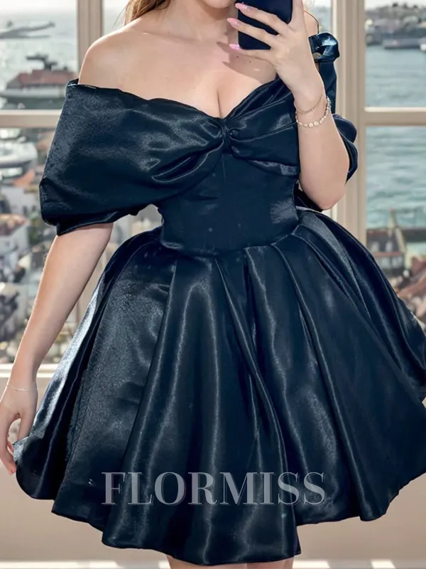 A-line Off-the-Shoulder Pleated Short/Mini Silk Like Satin Corset Homecoming Dress