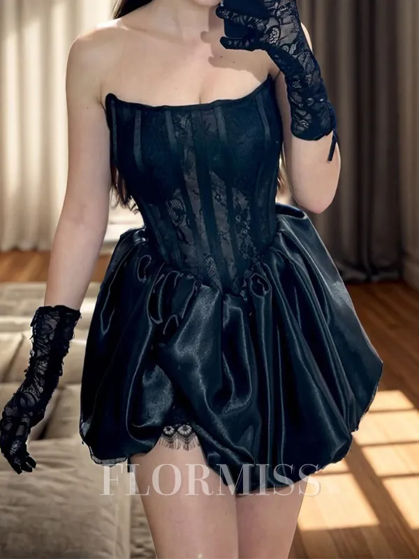 A-line Straight Pleated Short/Mini Silk Like Satin Corset Homecoming Dress