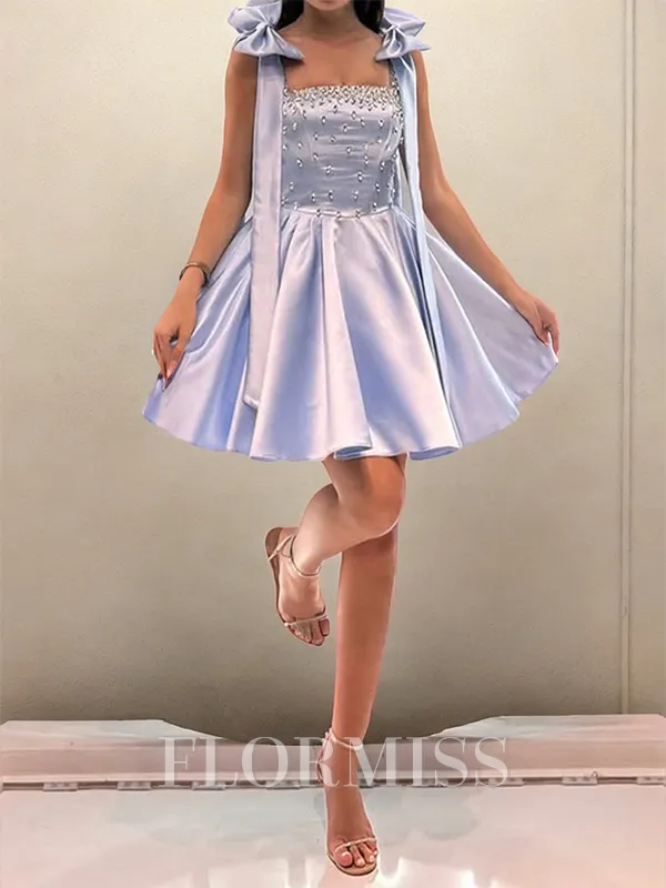 A-line Straps Bow Short/Mini Satin Corset Homecoming Dress