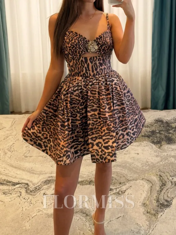 A-line Spaghetti Straps Pleated Short/Mini Homecoming Dress