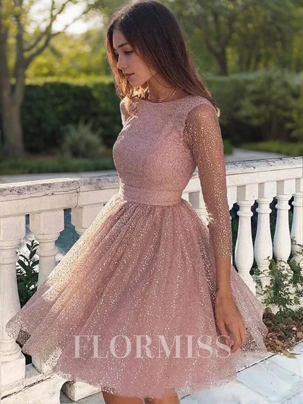A-Line/Princess Scoop Short/Mini Tulle Homecoming Dress