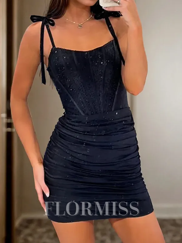 Sheath Straps Pleated Short/Mini Corset Homecoming Dress