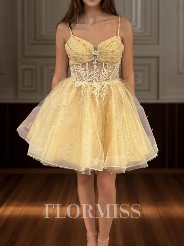 A-line Sweetheart Ruffles Short/Mini Tulle Corset Homecoming Dress
