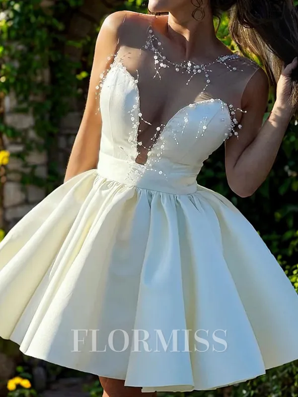 A-line Scoop Ruffles Short/Mini Satin Homecoming Dress