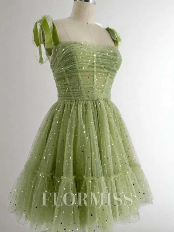 A-line Straps Pleated Short/Mini Tulle Corset Convertible Homecoming Dress