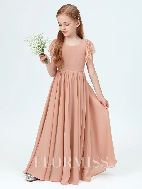 A-Line/Princess Scoop Floor-Length Chiffon Junior Bridesmaid Dresses With Belt/Sash