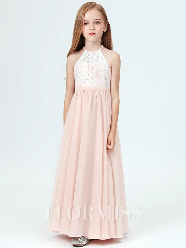 A-Line/Princess Halter Ankle-Length Chiffon Junior Bridesmaid Dresses