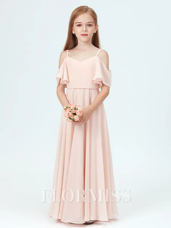 A-Line/Princess Straps Ankle-Length Chiffon Junior Bridesmaid Dresses With Ruffles