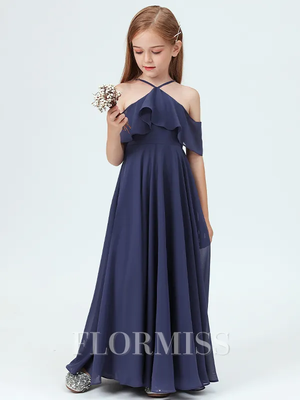 A-Line/Princess Halter Ankle-Length Chiffon Junior Bridesmaid Dresses With Ruffles