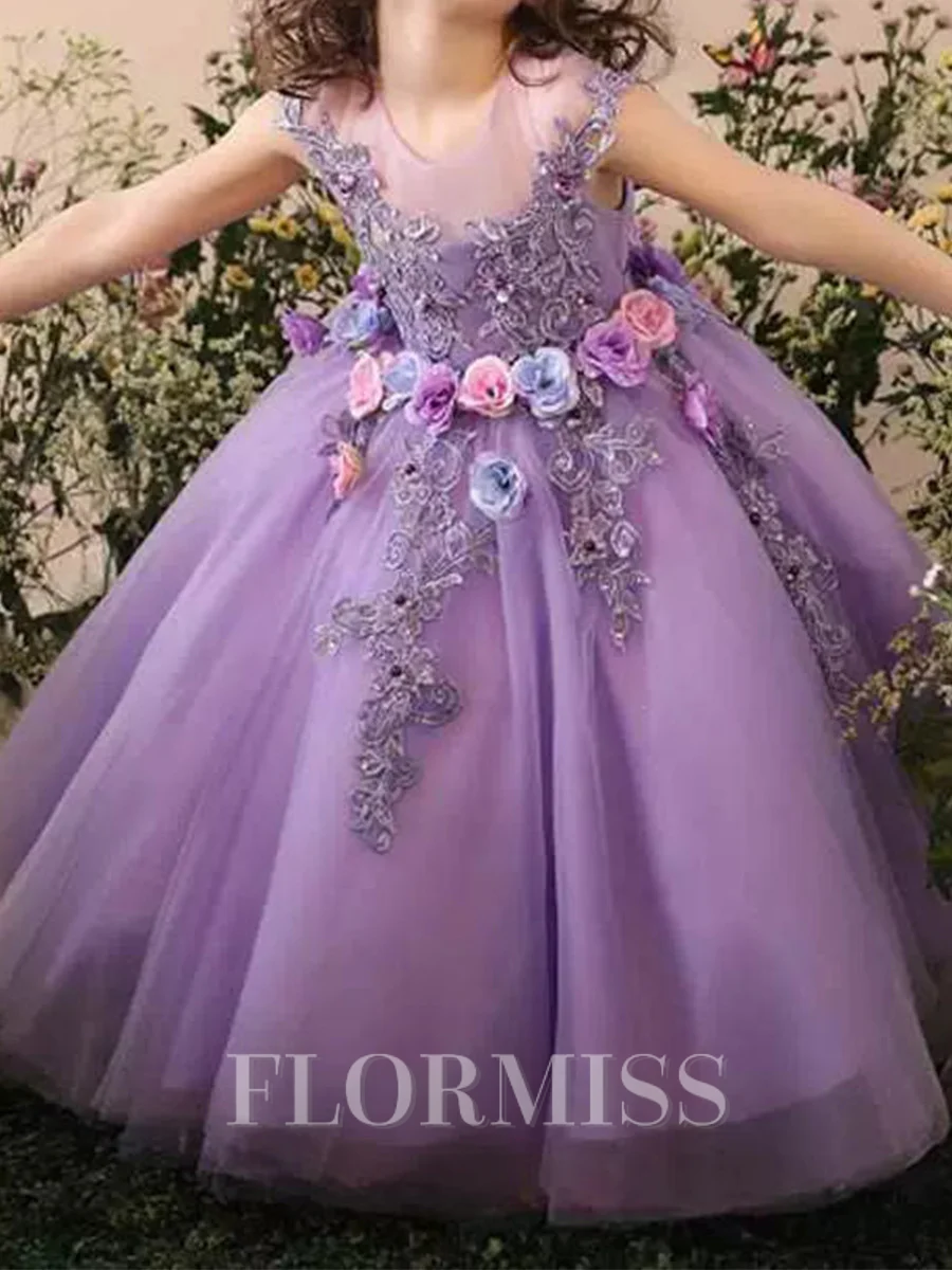 A-line Scoop Bowknot Floor-Length Tulle Flower Girl Dress