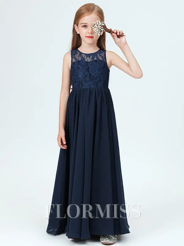 A-Line/Princess Scoop Floor-Length Chiffon Junior Bridesmaid Dresses