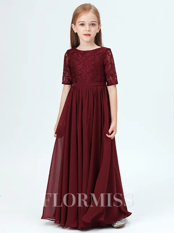 A-Line/Princess Scoop Floor-Length Chiffon Junior Bridesmaid Dresses