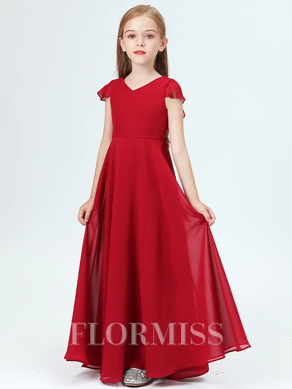 A-Line/Princess V-neck Floor-Length Chiffon Junior Bridesmaid Dresses