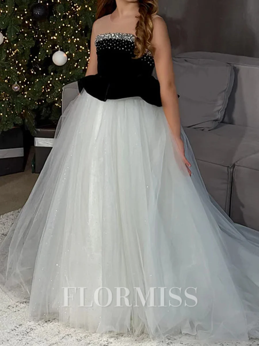 A-line Scoop Beading Court Train Tulle Flower Girl Dress