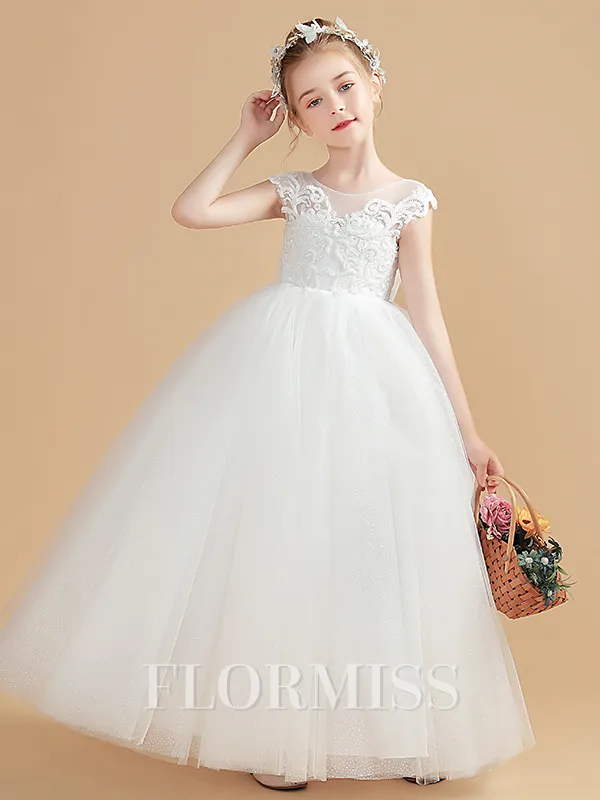 Ball Gown Scoop Ankle-Length Tulle Junior Bridesmaid Dresses With Bow