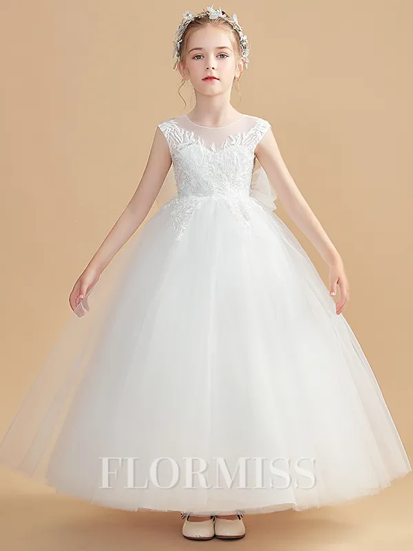 Ball Gown Scoop Ankle-Length Tulle Junior Bridesmaid Dresses With Belt/Sash