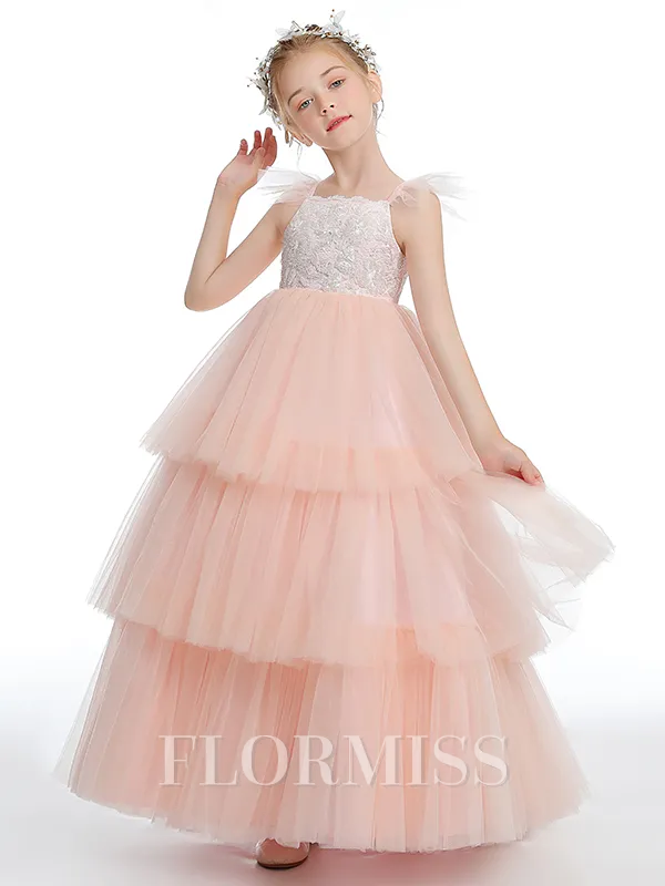 Ball Gown Straps Ankle-Length Tulle Junior Bridesmaid Dresses