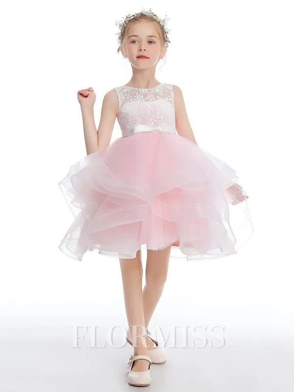 A-Line/Princess Scoop Short/Mini Tulle Junior Bridesmaid Dresses With Bow
