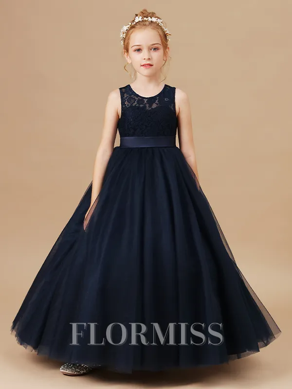 Ball Gown Scoop Ankle-Length Tulle Junior Bridesmaid Dresses With Belt/Sash