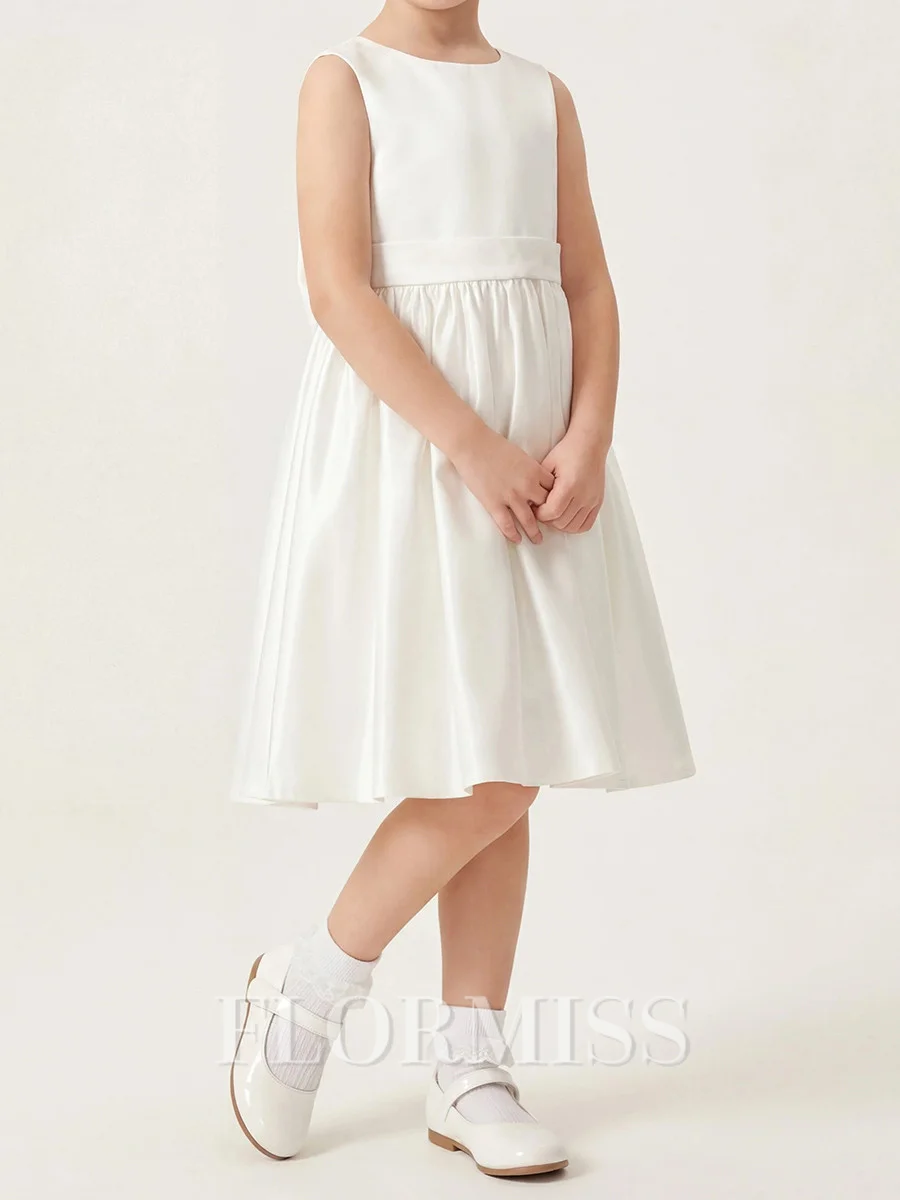A-line Scoop Bowknot Knee-Length Satin Flower Girl Dress