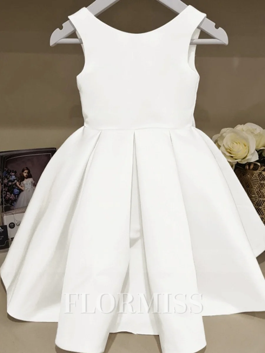 A-line Scoop Bowknot Floor-Length Satin Flower Girl Dress