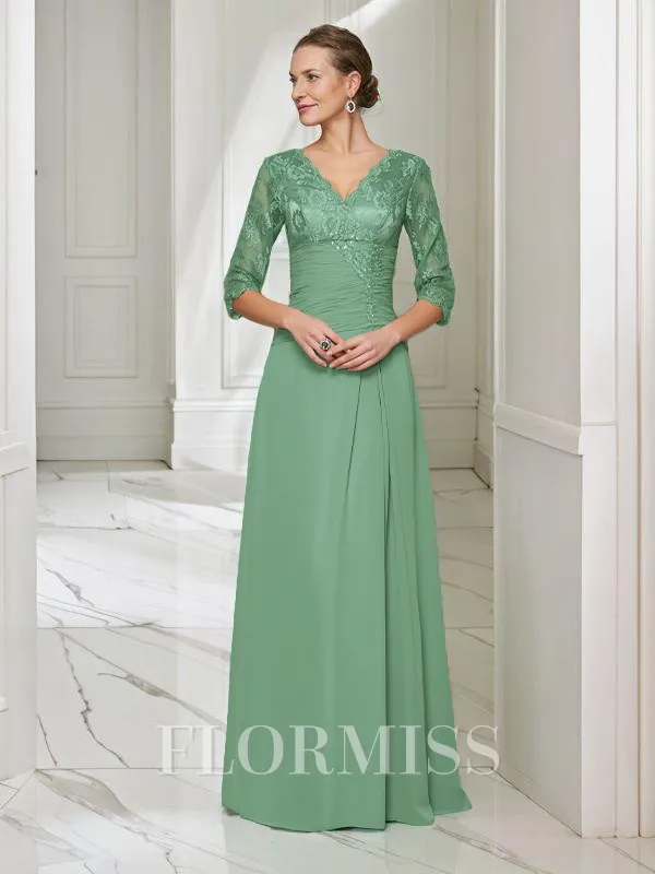 A-Line/Princess V-neck Floor-Length Chiffon Mother of the Bride Dresses With Lace