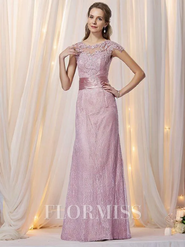 Sheath/Column High Neck Floor-Length Silk Like Satin Mother of the Bride Dresses With Lace
