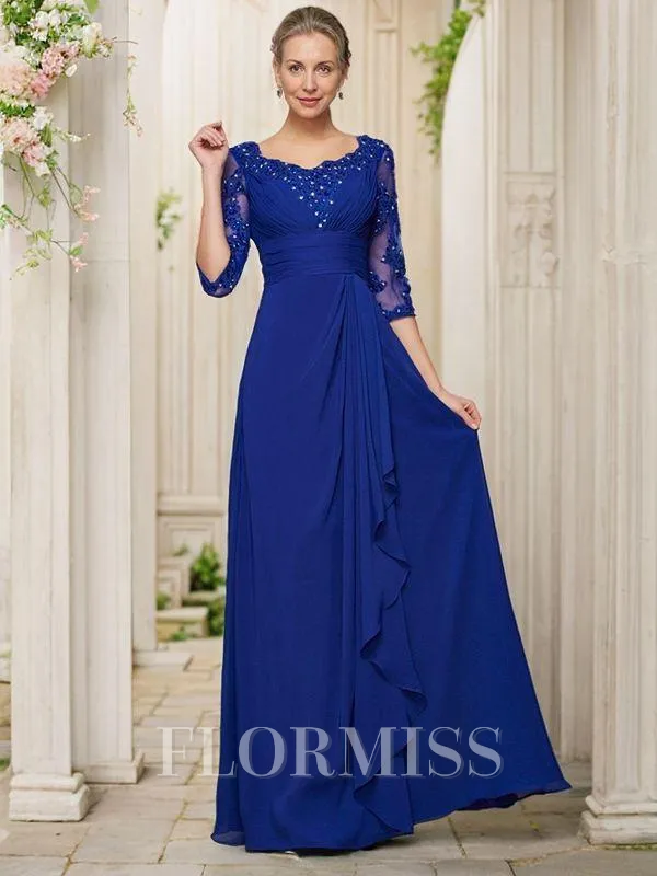 A-Line/Princess Scoop Floor-Length Chiffon Mother of the Bride Dresses With Lace