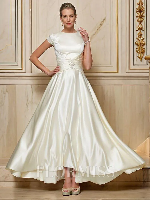 A-Line/Princess Scoop Floor-Length Satin Mother of the Bride Dresses With Beading