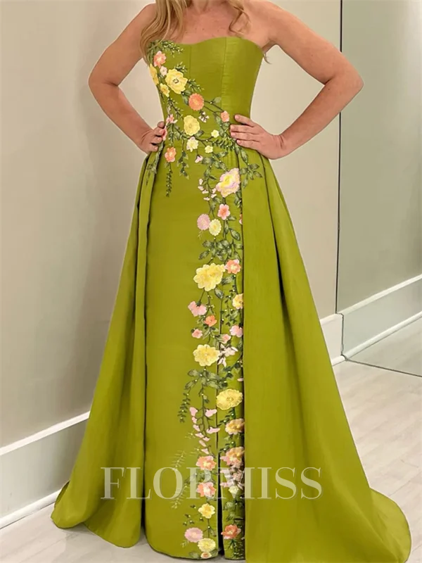 A-line Straight Appliques Lace Sweep Train Satin Corset Mother of the Bride Dress