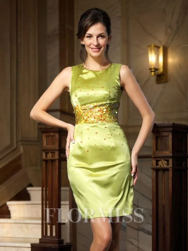 Sheath/Column Scoop Short/Mini Silk like Satin Mother of the Bride Dresses With Beading