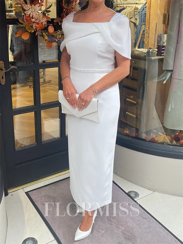 Sheath Square Short Sleeves Beading Ankle-Length Corset Mother of the Bride Dress