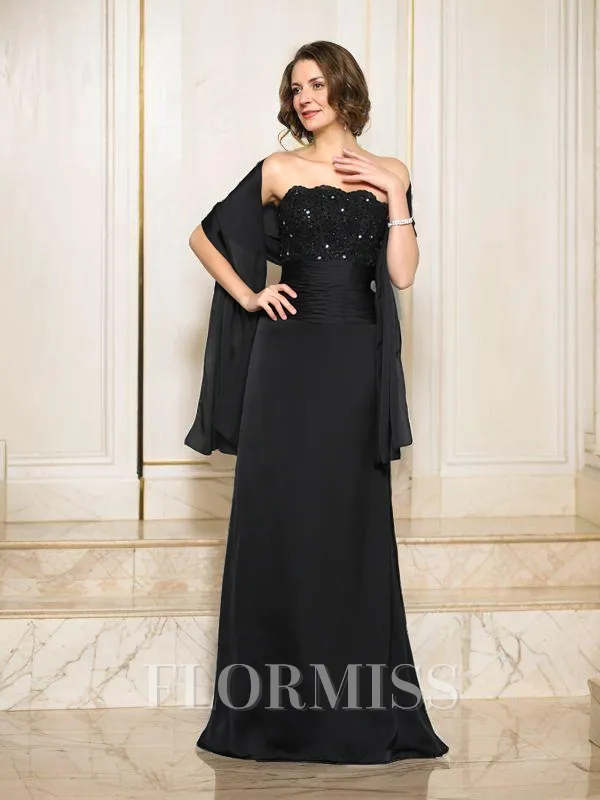 A-Line/Princess Strapless Sweep Train Chiffon Mother of the Bride Dresses With Beading