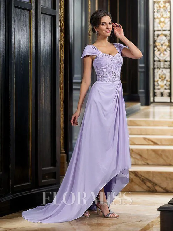 A-Line/Princess Straps Asymmetrical Chiffon Mother of the Bride Dresses With Beading