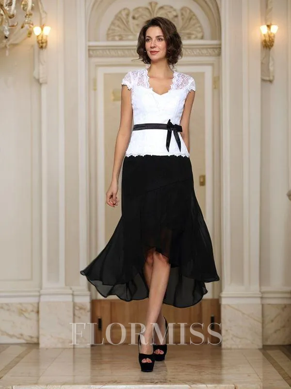 A-Line/Princess V-neck Asymmetrical Chiffon Mother of the Bride Dresses With Belt/Sash