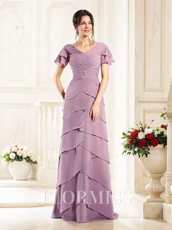 Sheath/Column V-neck Floor-Length Chiffon Mother of the Bride Dresses