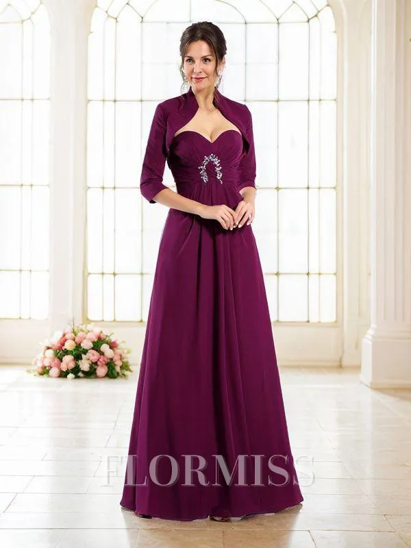 A-Line/Princess Sweetheart Floor-Length Chiffon Mother of the Bride Dresses With Beading