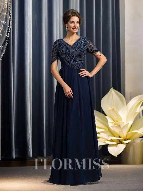 A-Line/Princess V-neck Floor-Length Chiffon Mother of the Bride Dresses