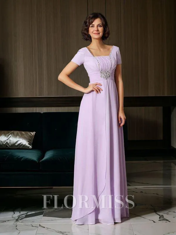 A-Line/Princess Square Floor-Length Chiffon Mother of the Bride Dresses With Beading