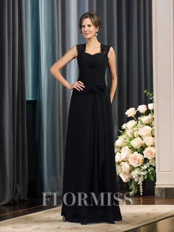 A-Line/Princess Straps Floor-Length Chiffon Mother of the Bride Dresses With Flower
