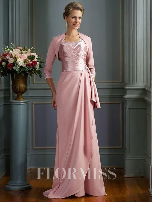 Sheath/Column Straps Sweep Train Silk Like Satin Mother of the Bride Dresses