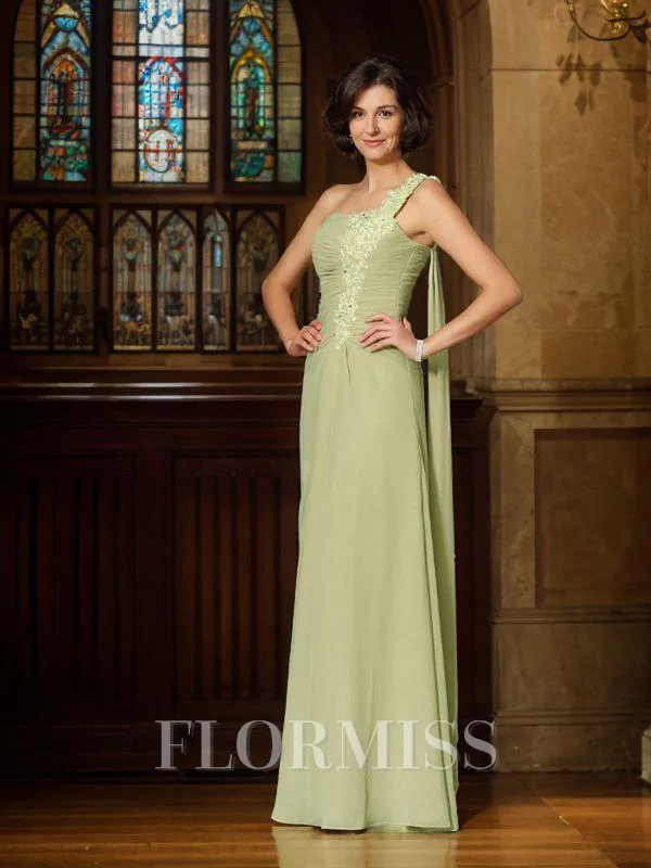 A-Line/Princess One-Shoulder Floor-Length Chiffon Mother of the Bride Dresses With Appliques Lace