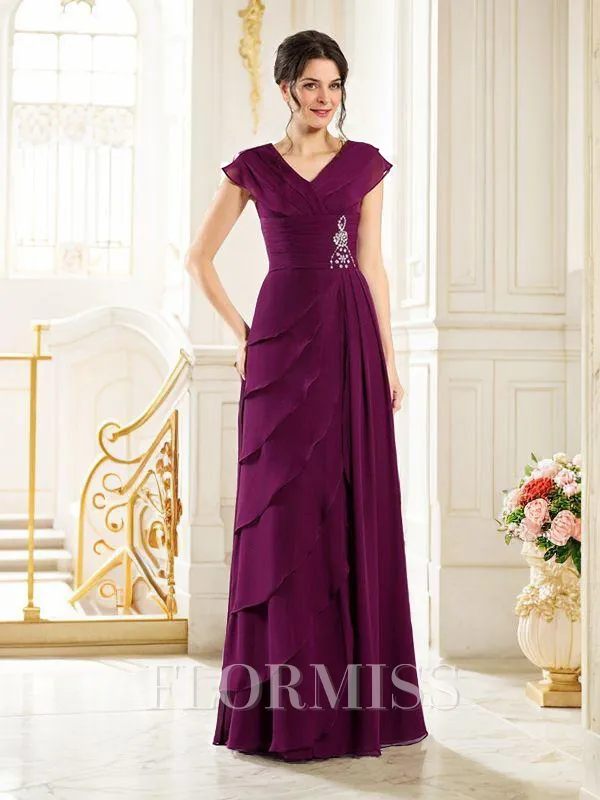A-Line/Princess V-neck Floor-Length Chiffon Mother of the Bride Dresses