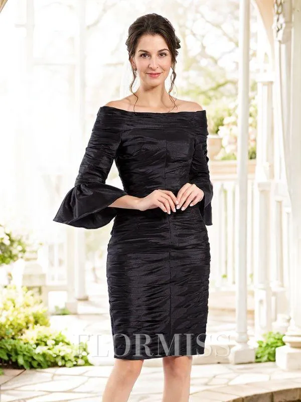 Sheath/Column Off-the-Shoulder Short/Mini Taffeta Mother of the Bride Dresses With Ruffles
