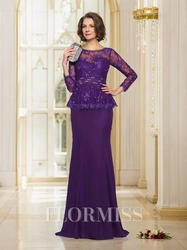 Trumpet/Mermaid Scoop Sweep Train Chiffon Mother of the Bride Dresses With Beading