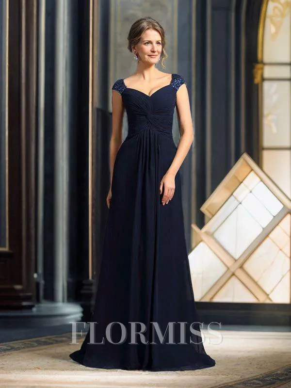 A-Line/Princess Straps Sweep Train Chiffon Mother of the Bride Dresses With Appliques Lace