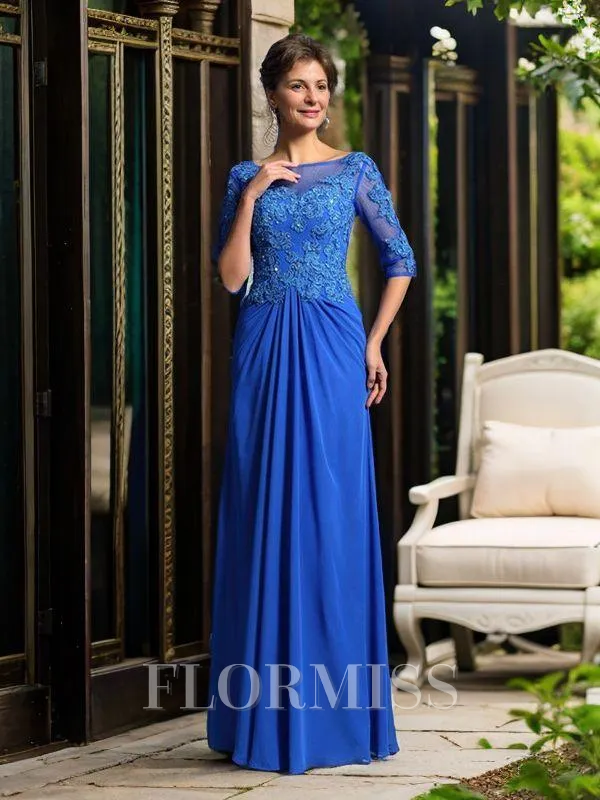 A-Line/Princess Bateau Floor-Length Chiffon Mother of the Bride Dresses With Appliques Lace