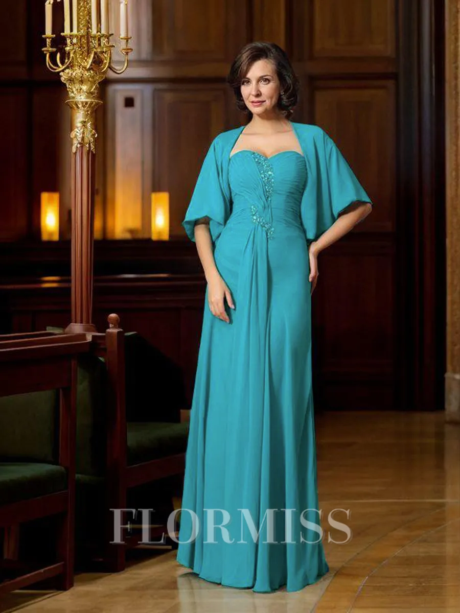 Sheath/Column Sweetheart Floor-Length Chiffon Mother of the Bride Dresses With Beading