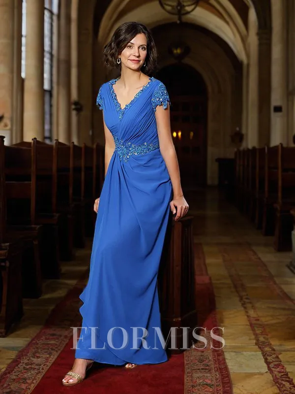 A-Line/Princess V-neck Floor-Length Chiffon Mother of the Bride Dresses With Appliques Lace