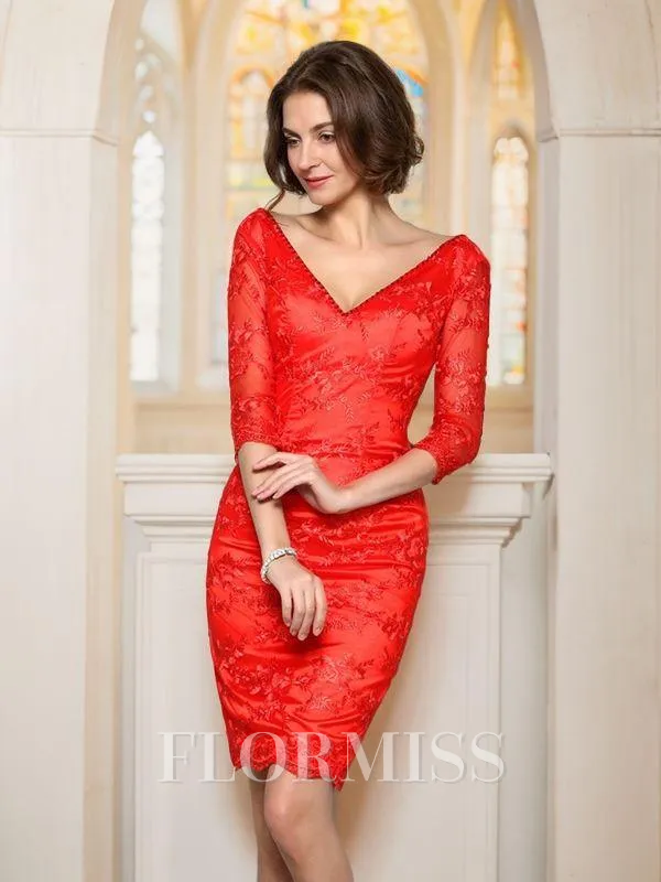 Sheath/Column V-neck Knee-Length Lace Mother of the Bride Dresses With Lace